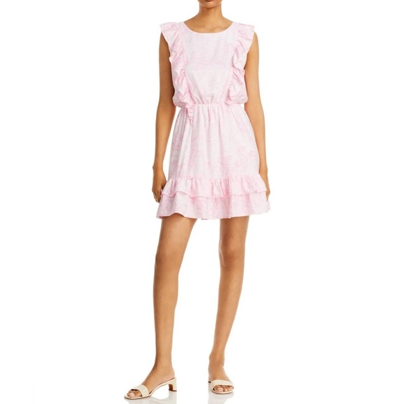 Aqua Pink and White Ruffled Wrap Sundress - Picture 1 of 9